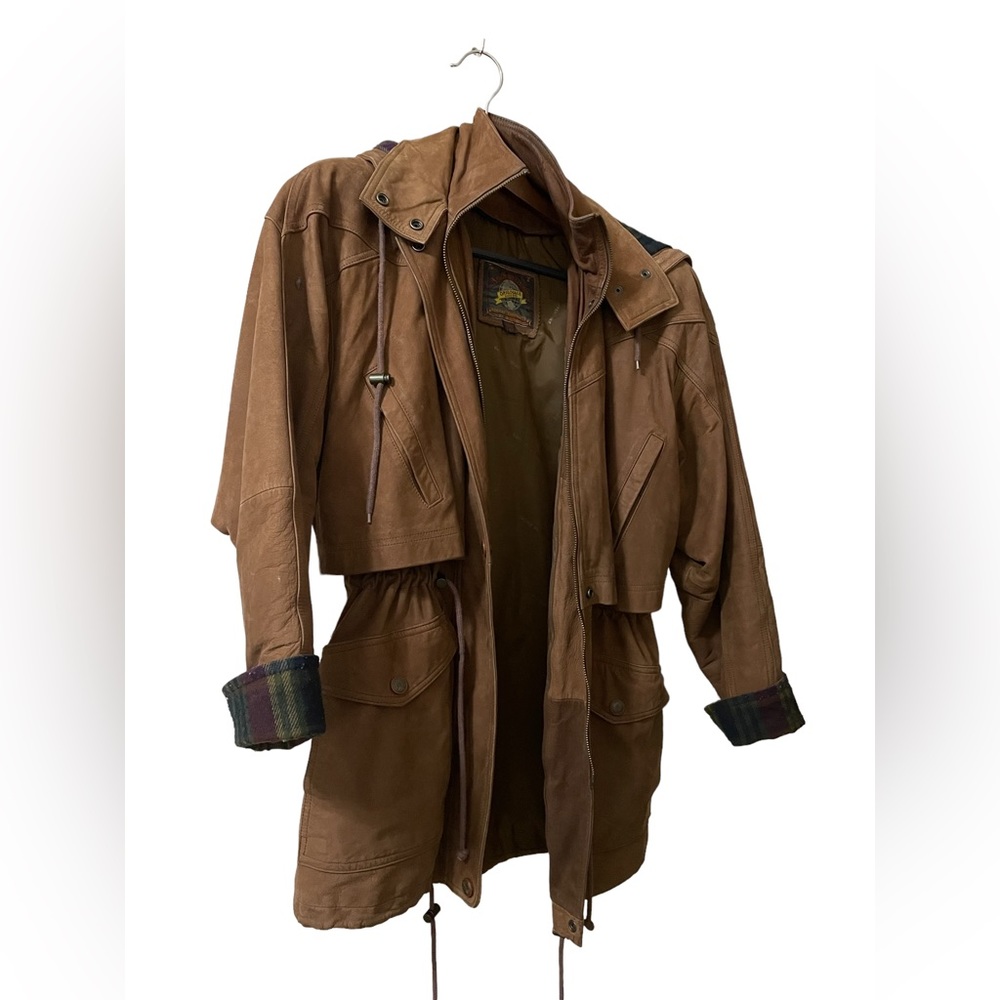 Women ALL LEATHER Brown Jacket with removable hoodie